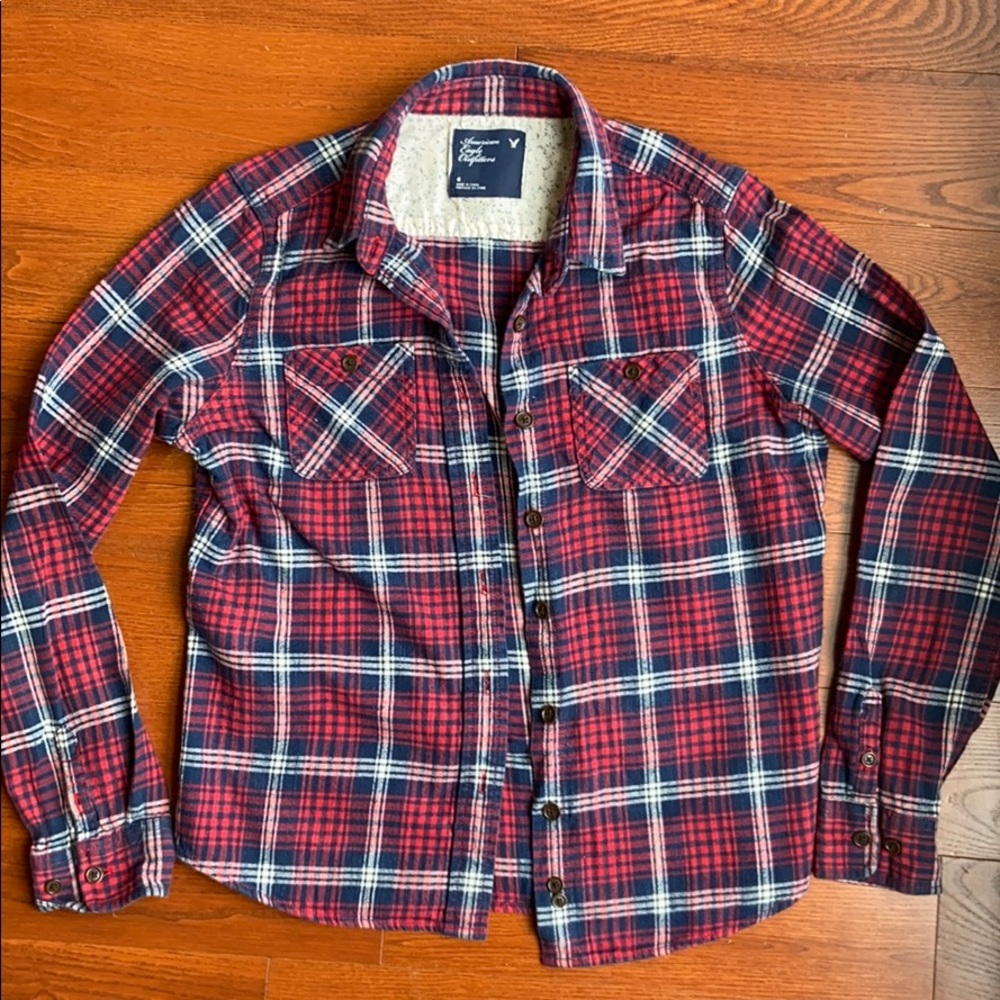 Plaid American eagle button down top